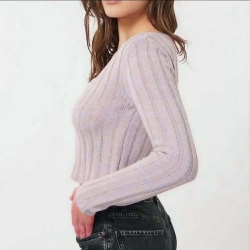 Garage Cotton Knit Ribbed Lilac Cropped Cardigan - Picture 2 of 10